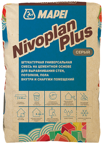 NIVOPLAN PLUS (25кг) (Россия) серый цементный состав для выравнивания стен, потолков и полов